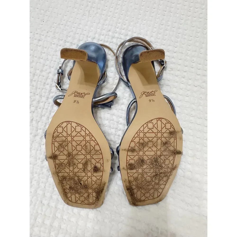 Jewel Badgley Mischka Kiyomi II Silver Bow Strappy Heels Metallic 9.5